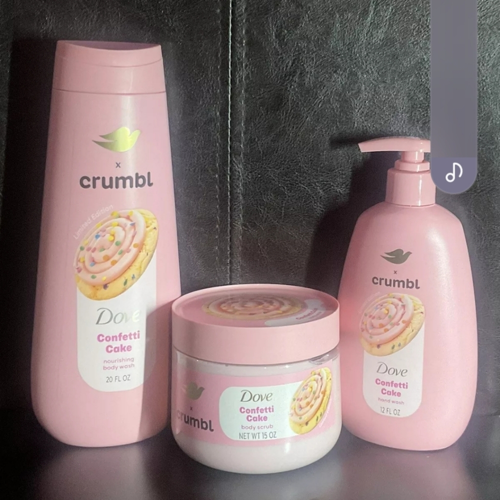 Dove X Crumbl Confetti Cake Body Wash Body Scrub & Hand Wash Vanilla Set Of 3